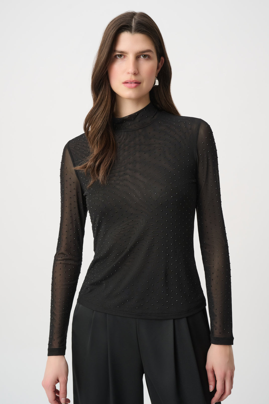 Rhinestone Mesh Long Sleeve Top 264916