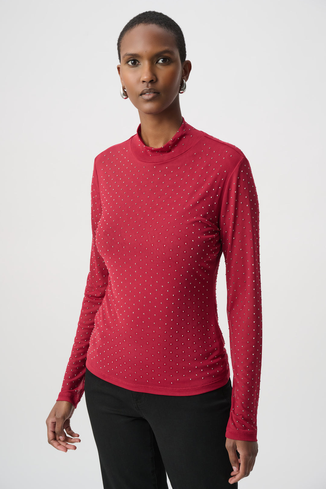 Rhinestone Mesh Long Sleeve Top 264916