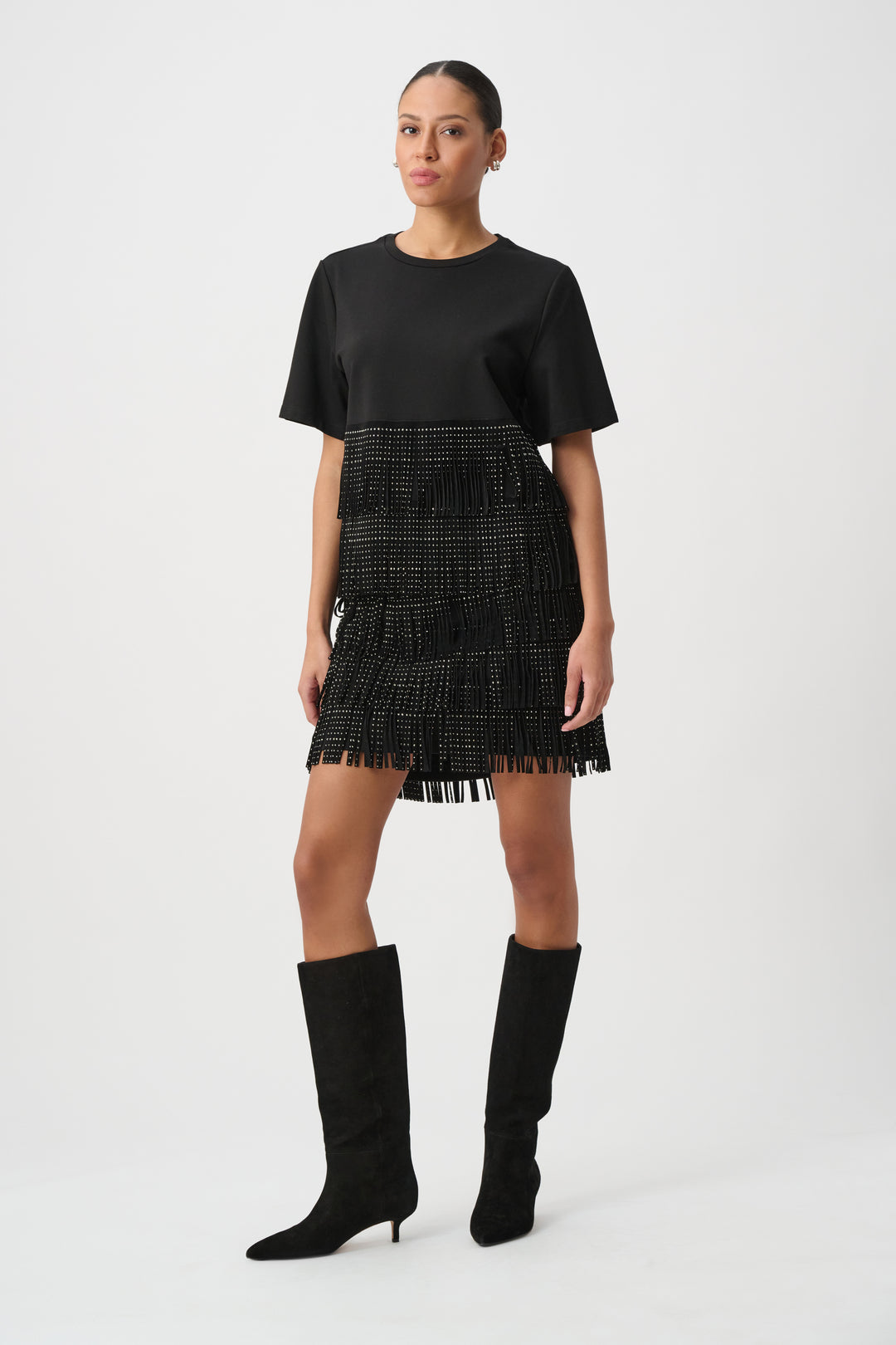 Faux Suede Rhinestone Fringe Skirt 264918