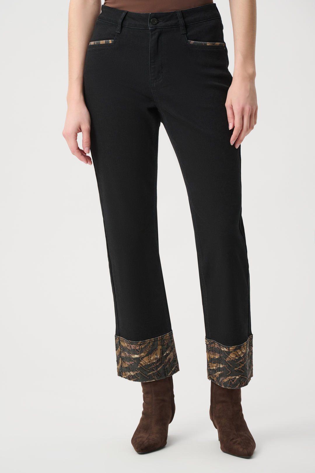 Animal & Rhinestone Trim Straight Jeans 264927