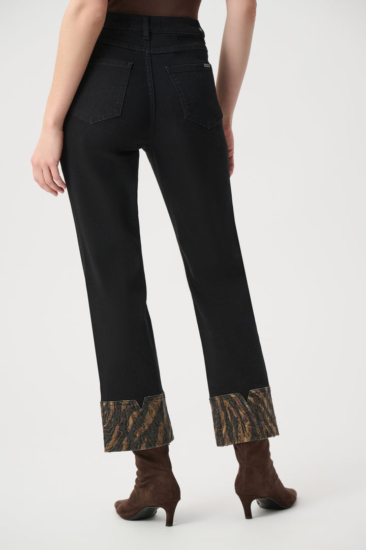 Animal & Rhinestone Trim Straight Jeans 264927