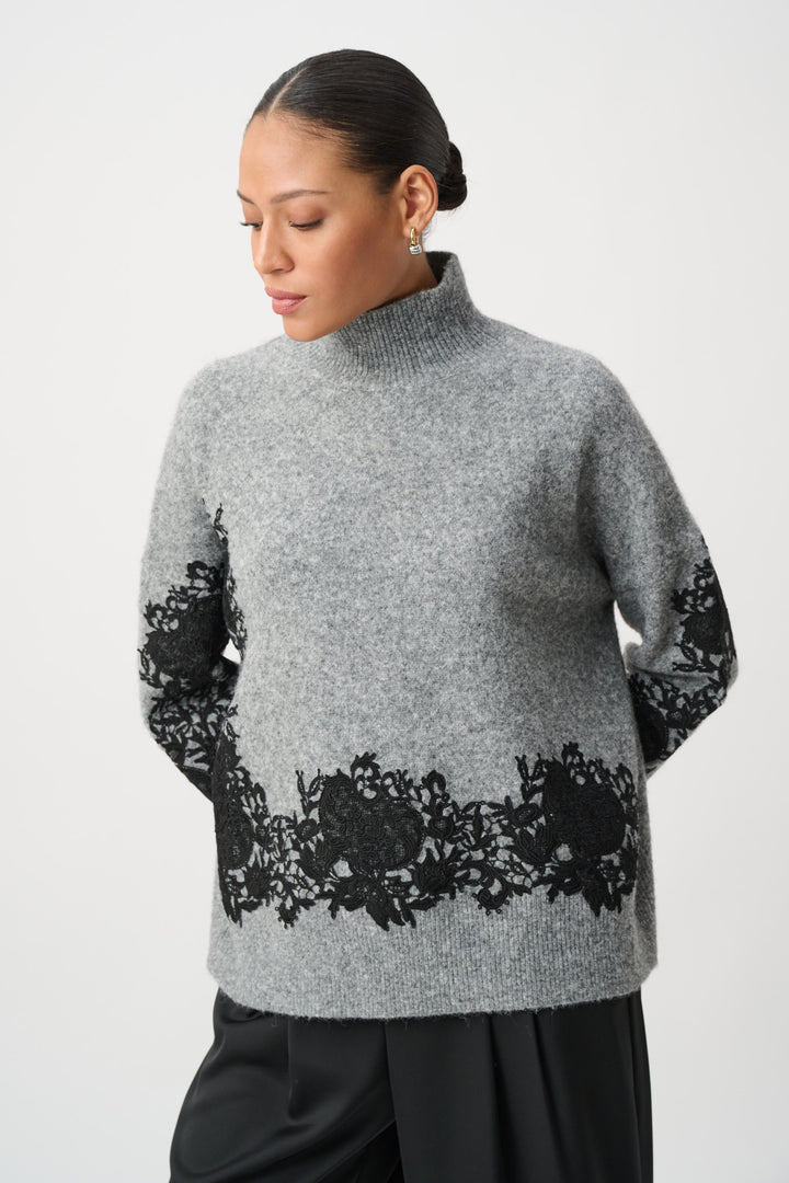 Lace Applique Mock Neck Sweater 264935