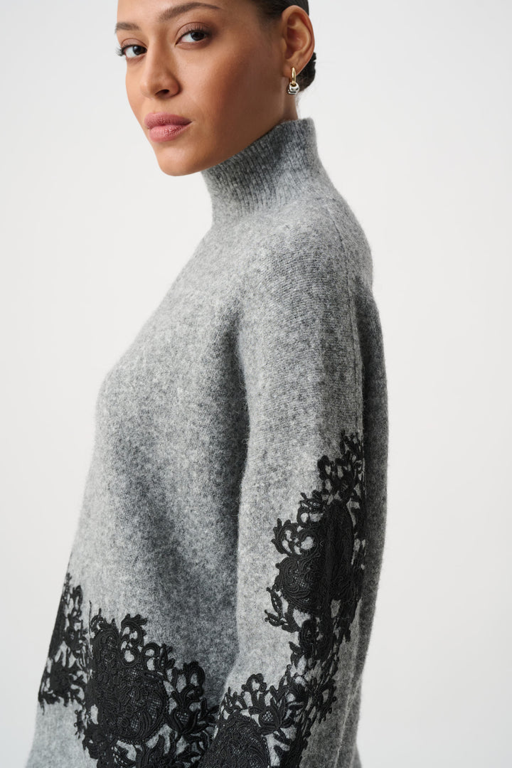 Lace Applique Mock Neck Sweater 264935