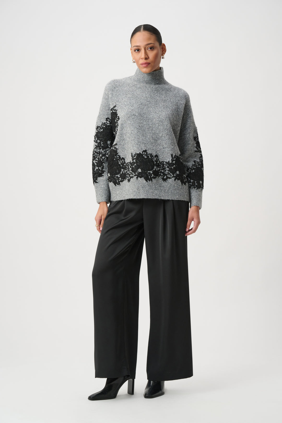 Lace Applique Mock Neck Sweater 264935