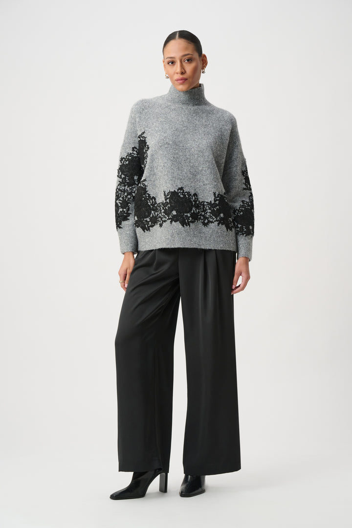 Lace Applique Mock Neck Sweater 264935