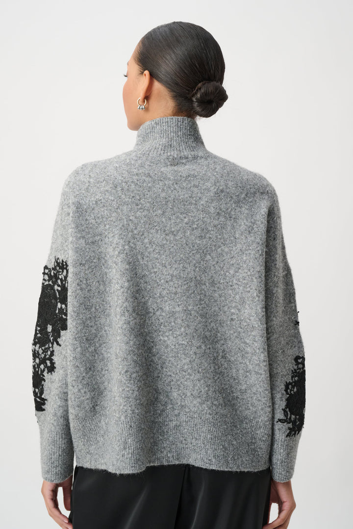 Lace Applique Mock Neck Sweater 264935