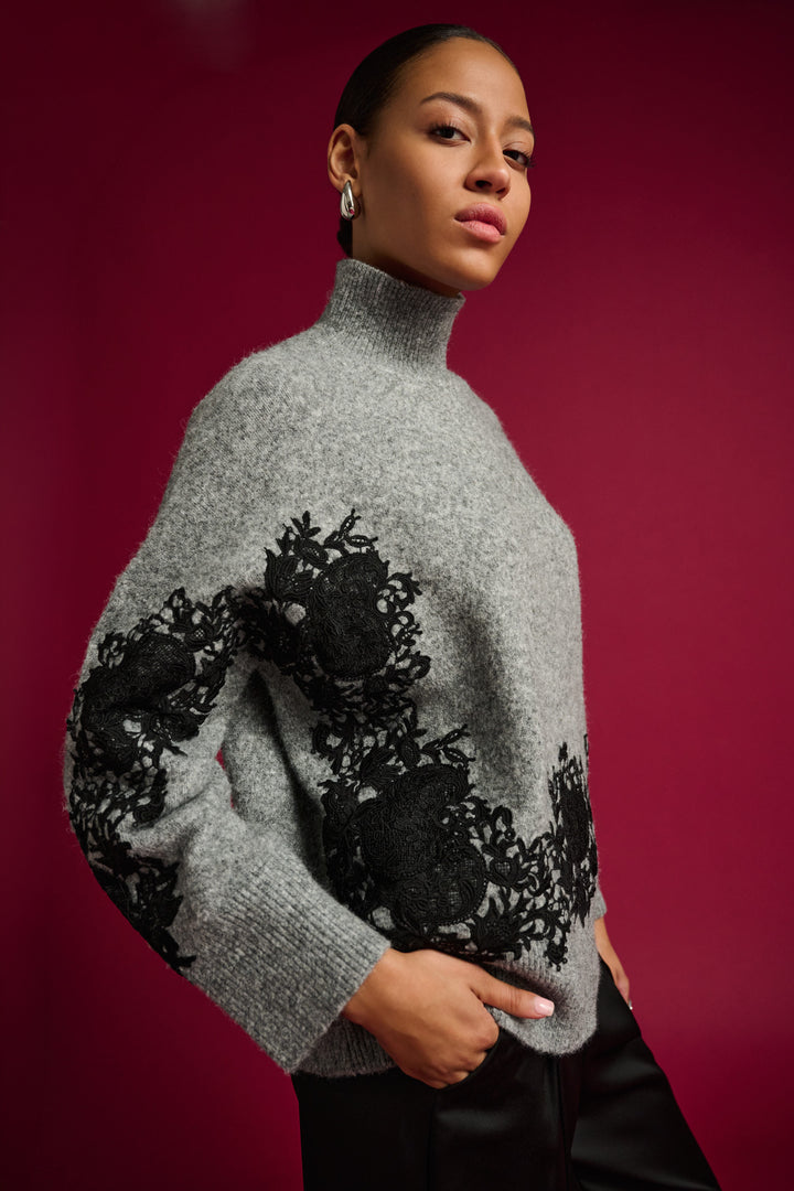 Lace Applique Mock Neck Sweater 264935