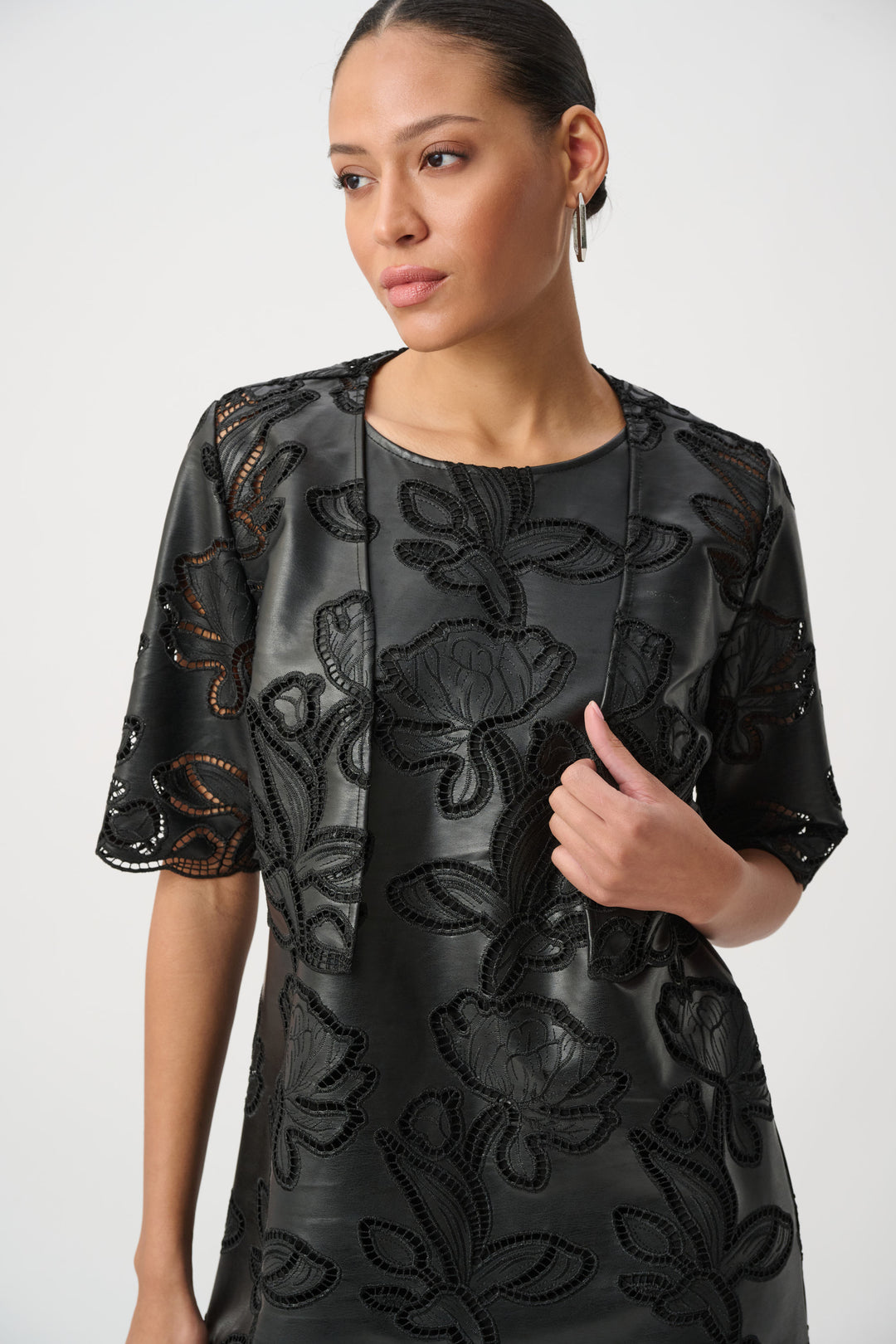 Faux Leather Embroidered Bolero 264938