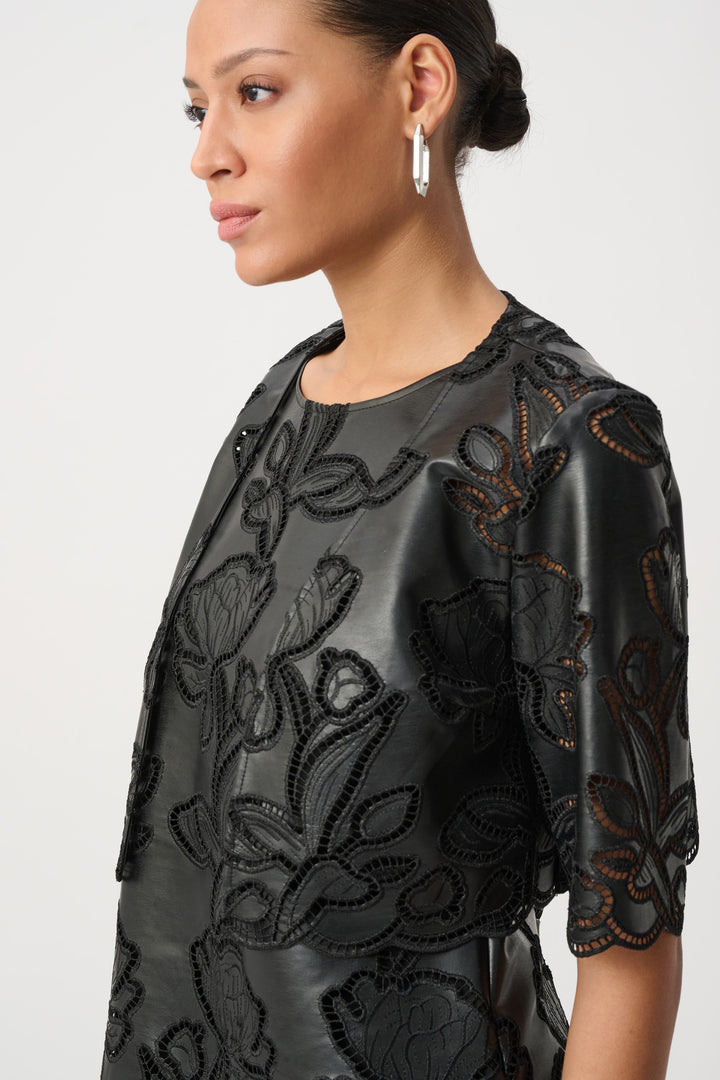 Faux Leather Embroidered Bolero 264938