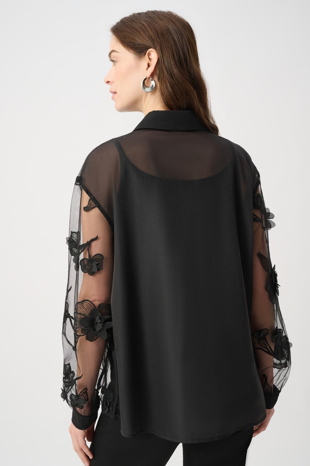 Sheer Textured Flower Appliqué Blouse 264945