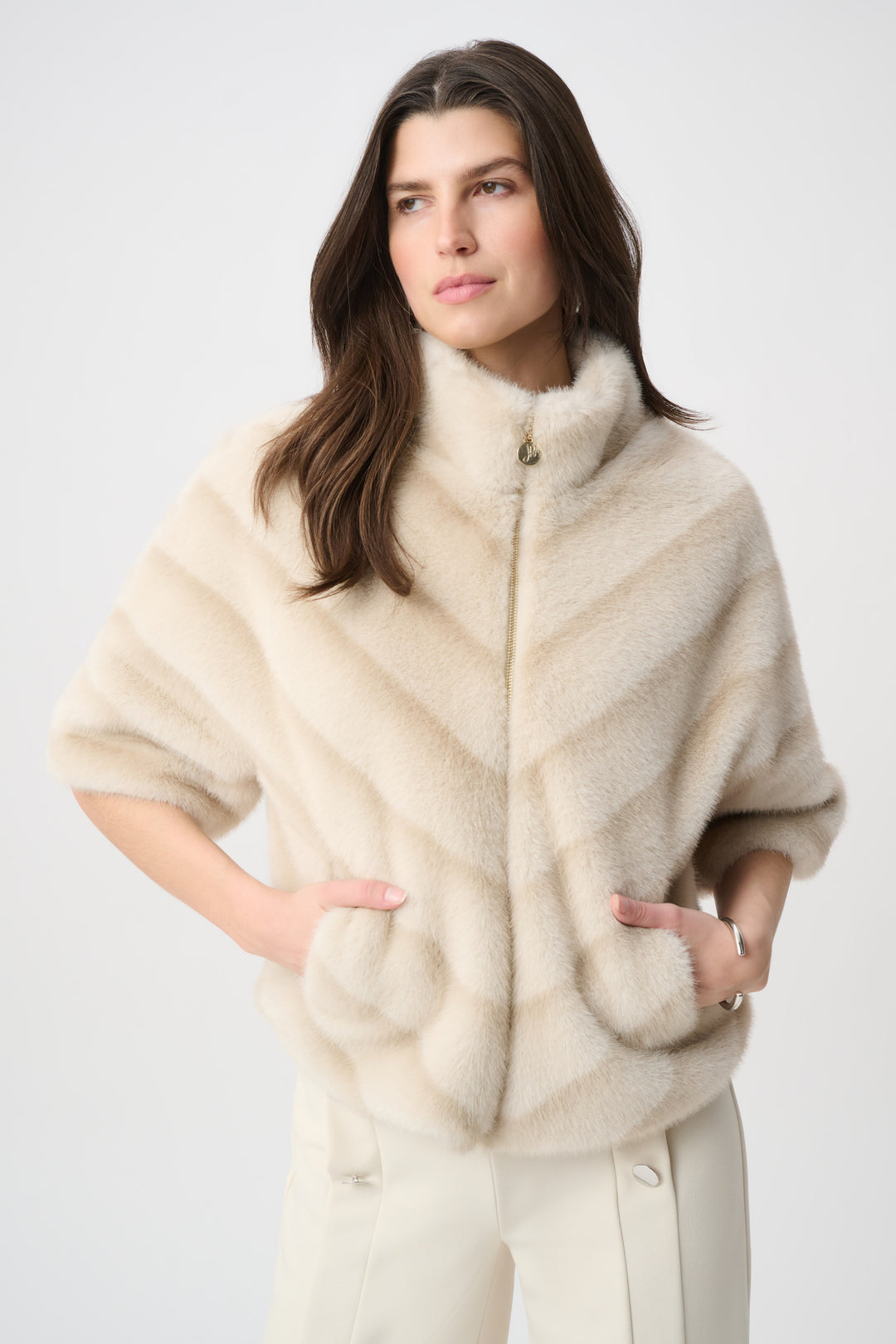 Chevron Print Faux Fur Jacket 264946