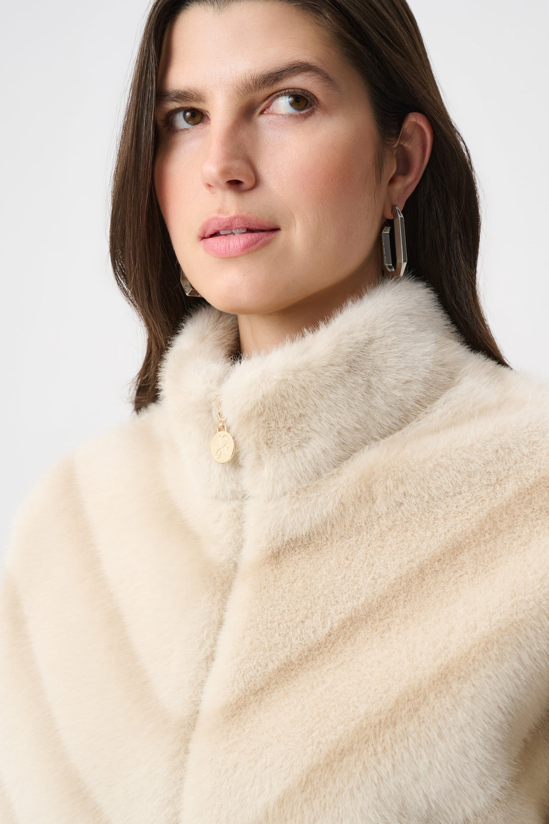 Chevron Print Faux Fur Jacket 264946