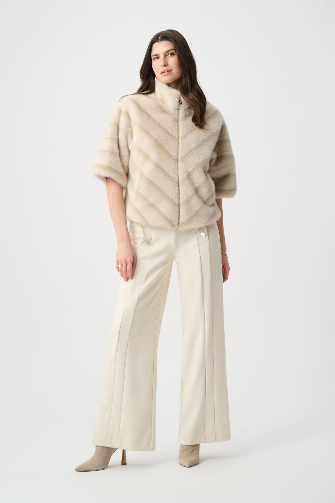 Chevron Print Faux Fur Jacket 264946