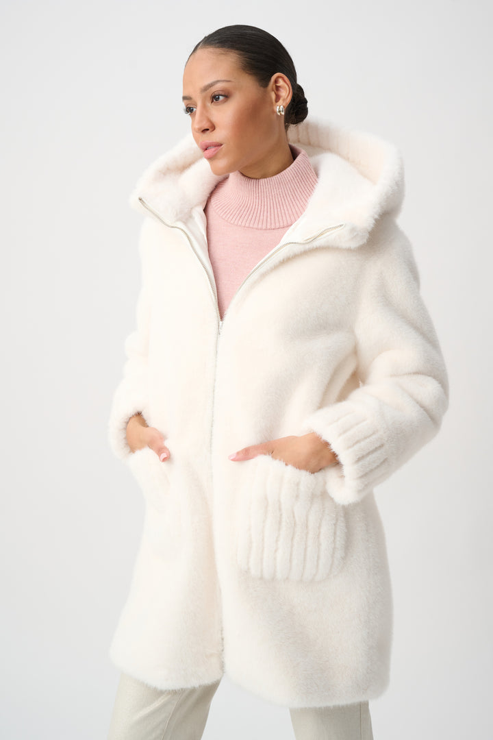 Knit Faux Fur Hooded Coat 264947