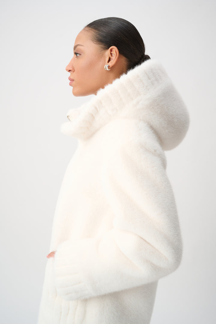 Knit Faux Fur Hooded Coat 264947