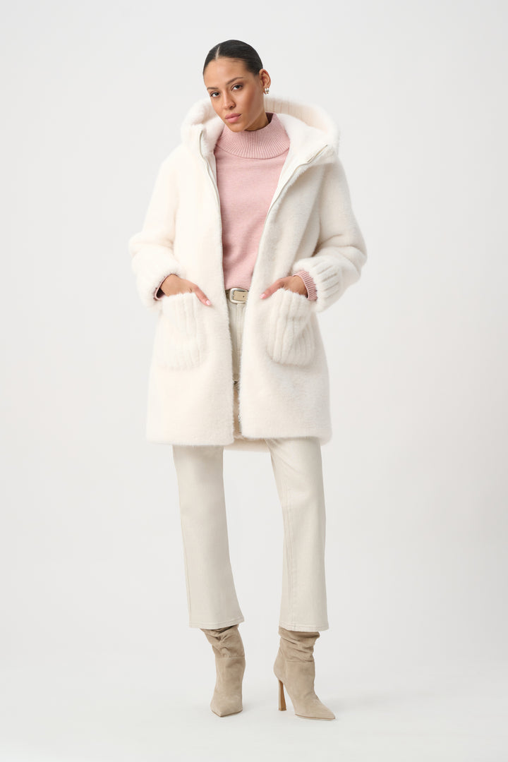 Knit Faux Fur Hooded Coat 264947