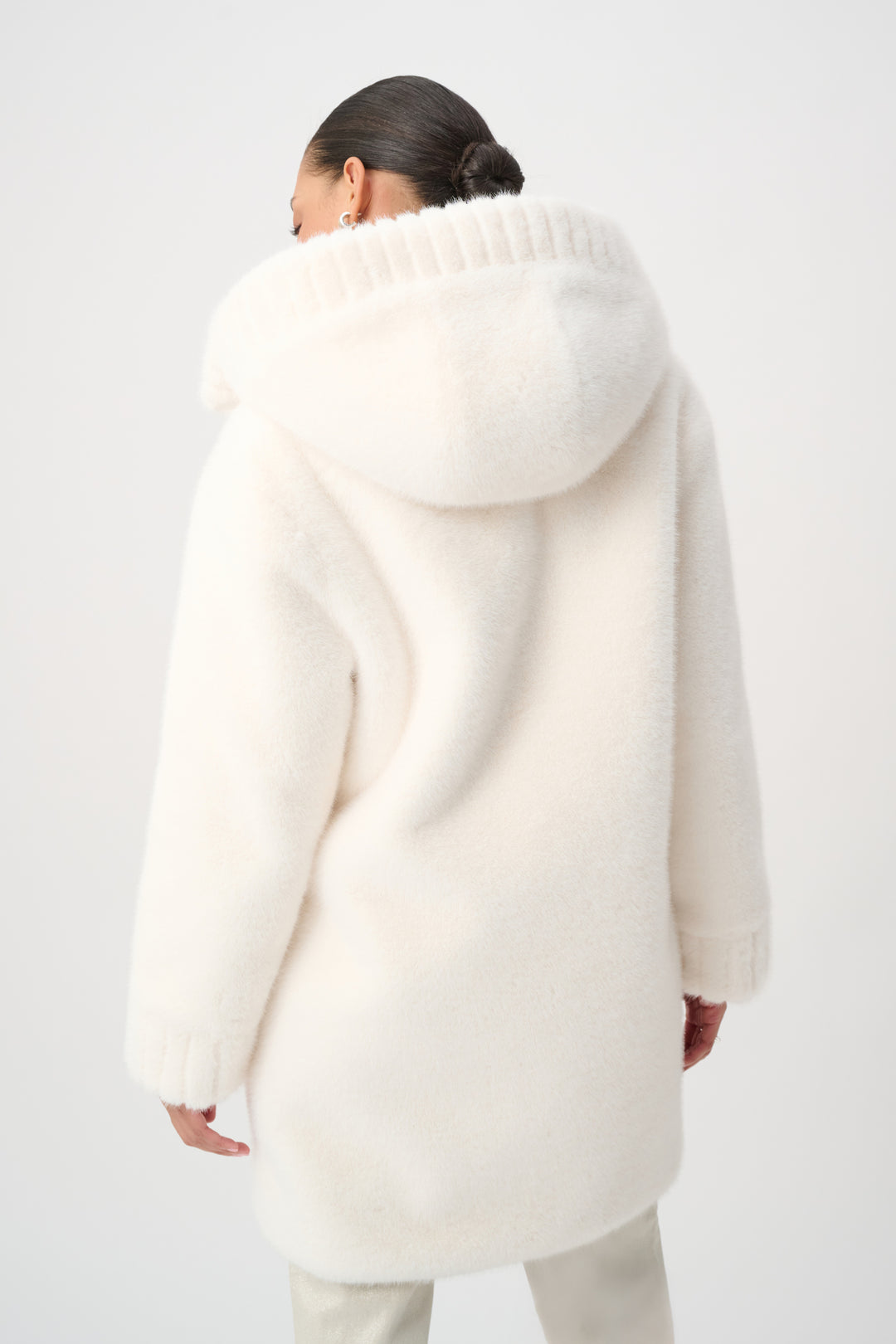 Knit Faux Fur Hooded Coat 264947