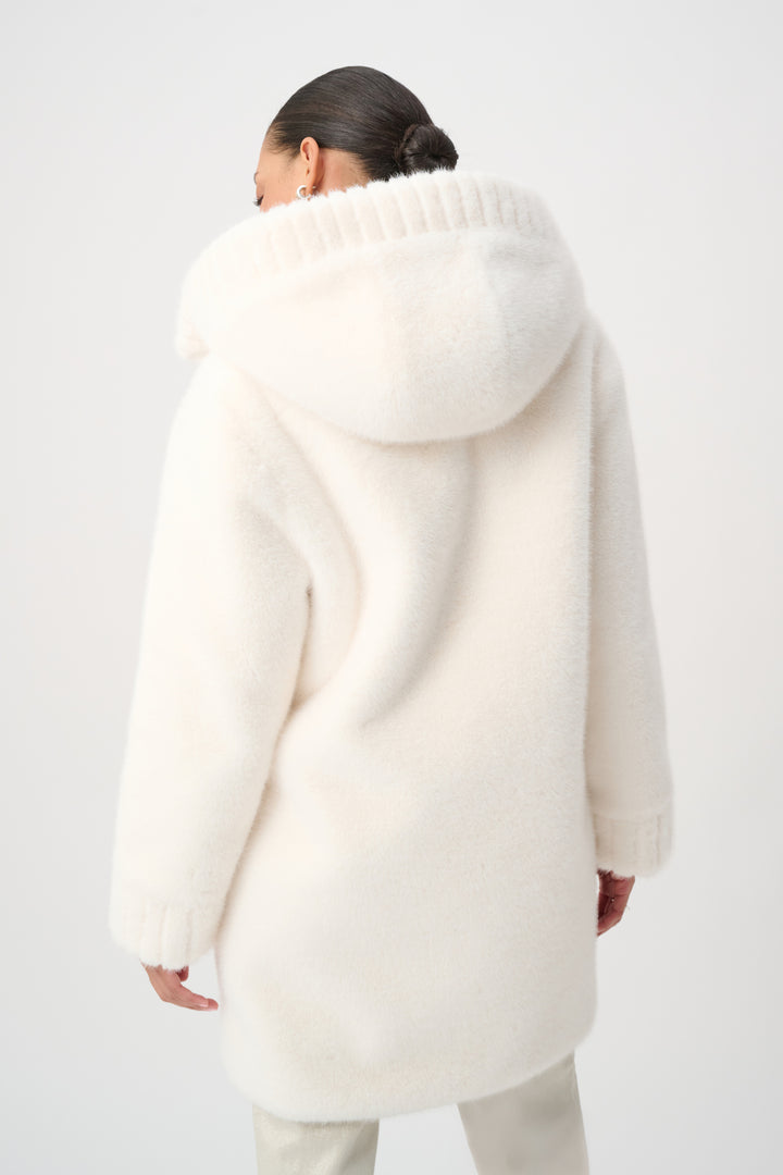 Knit Faux Fur Hooded Coat 264947