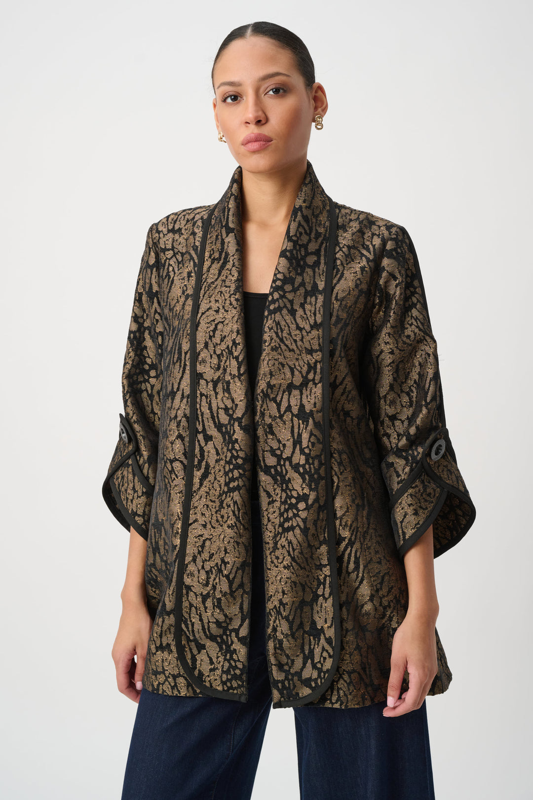 Animal Print Shawl Collar Cover Up 264949