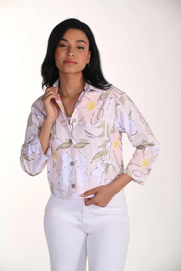 Floral Print Hip-Length Structured Jacket 266157