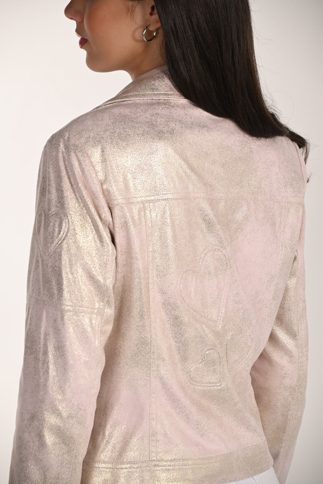 Radiant Textured Metallic Jacket with Heart Zipper 266532