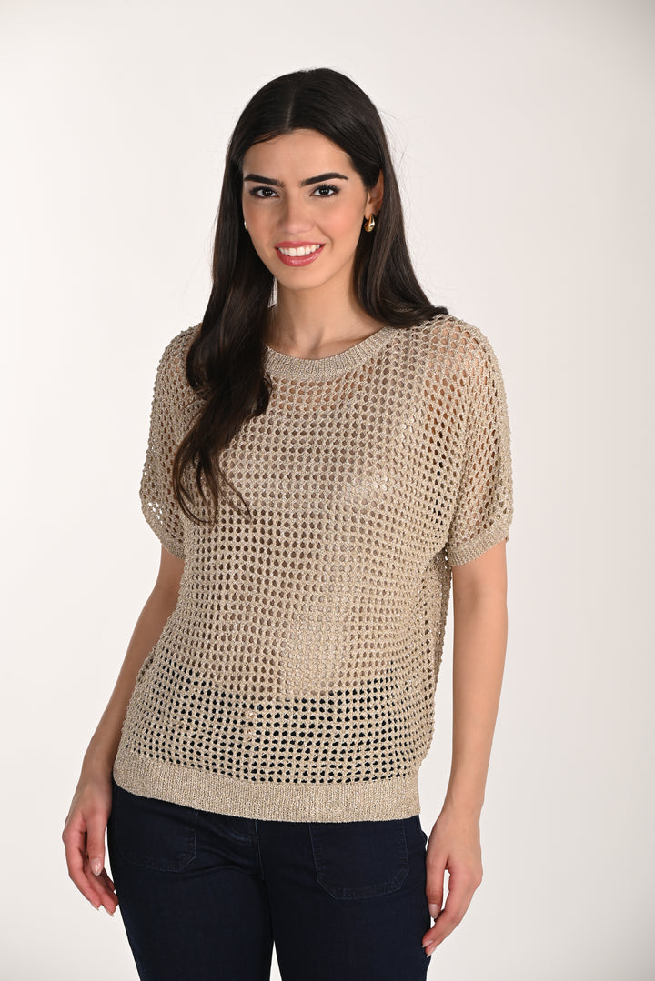 Elegant Crochet Knit Short Sleeve Top 266568