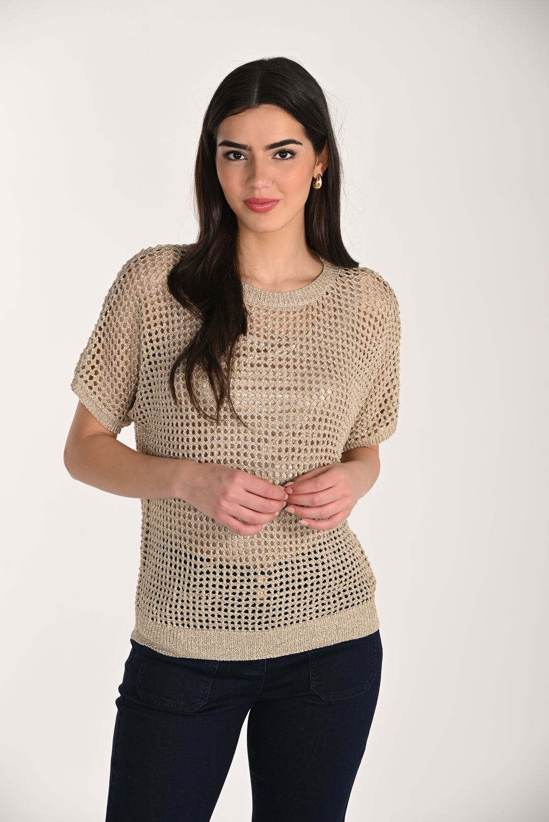 Elegant Crochet Knit Short Sleeve Top 266568