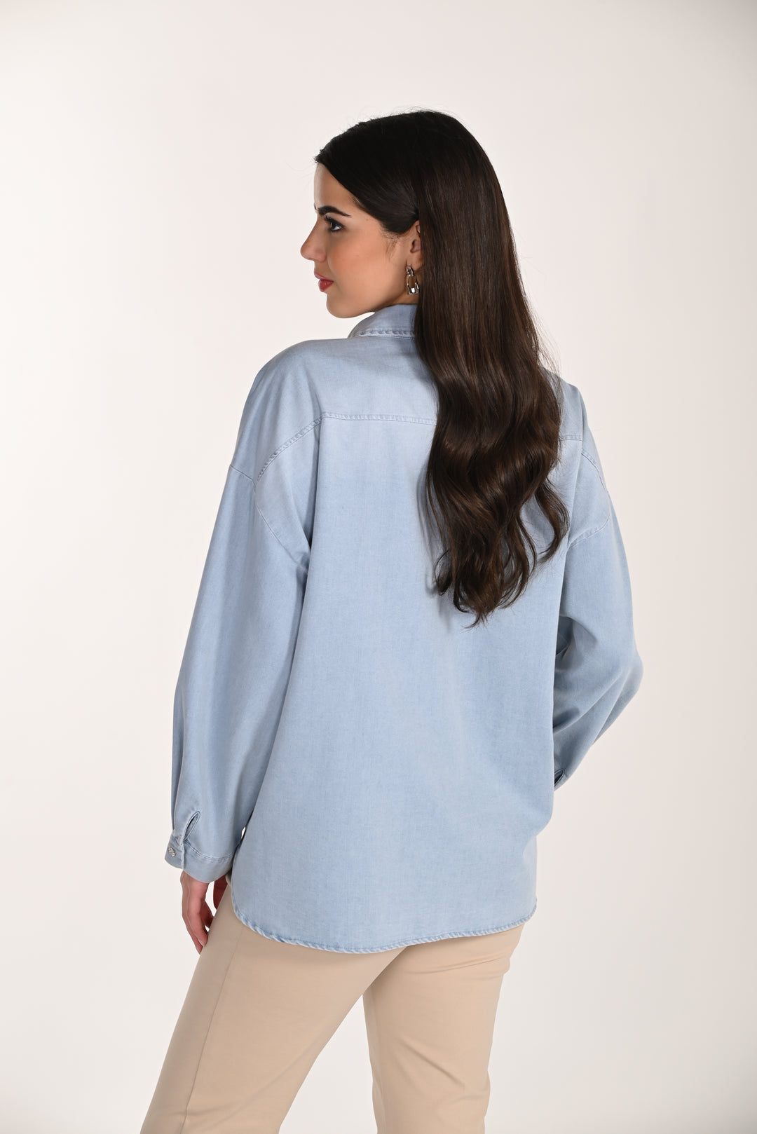 Light Wash Denim Shirt with 3D Floral Applique 266582