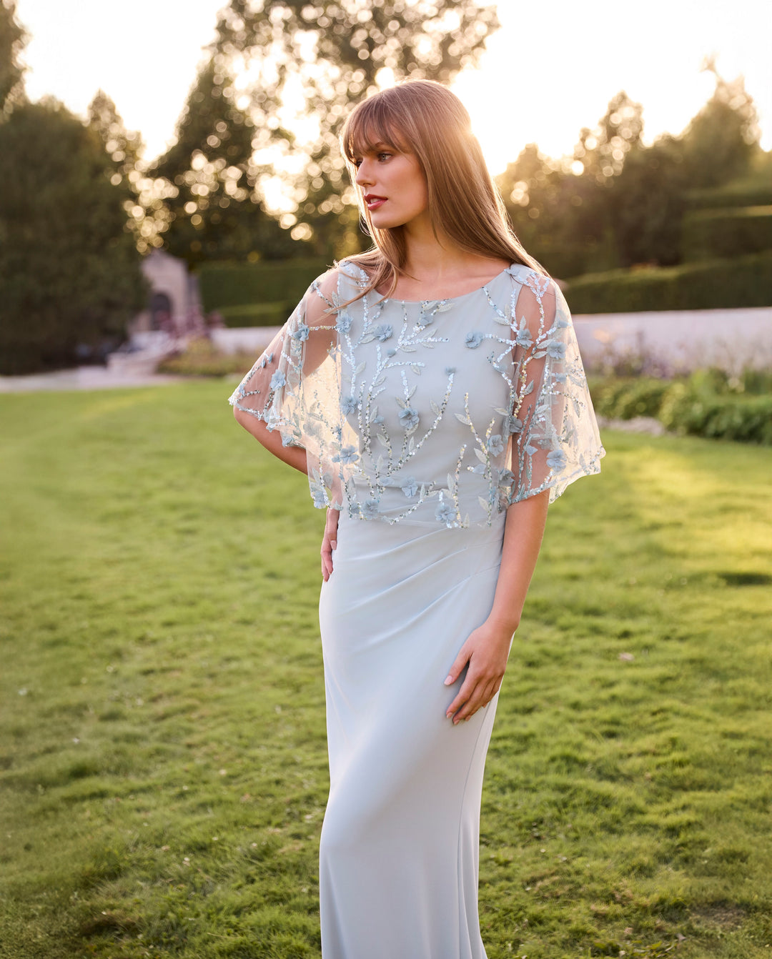 frank lyman long dresses Crystal Bow Evening Gown