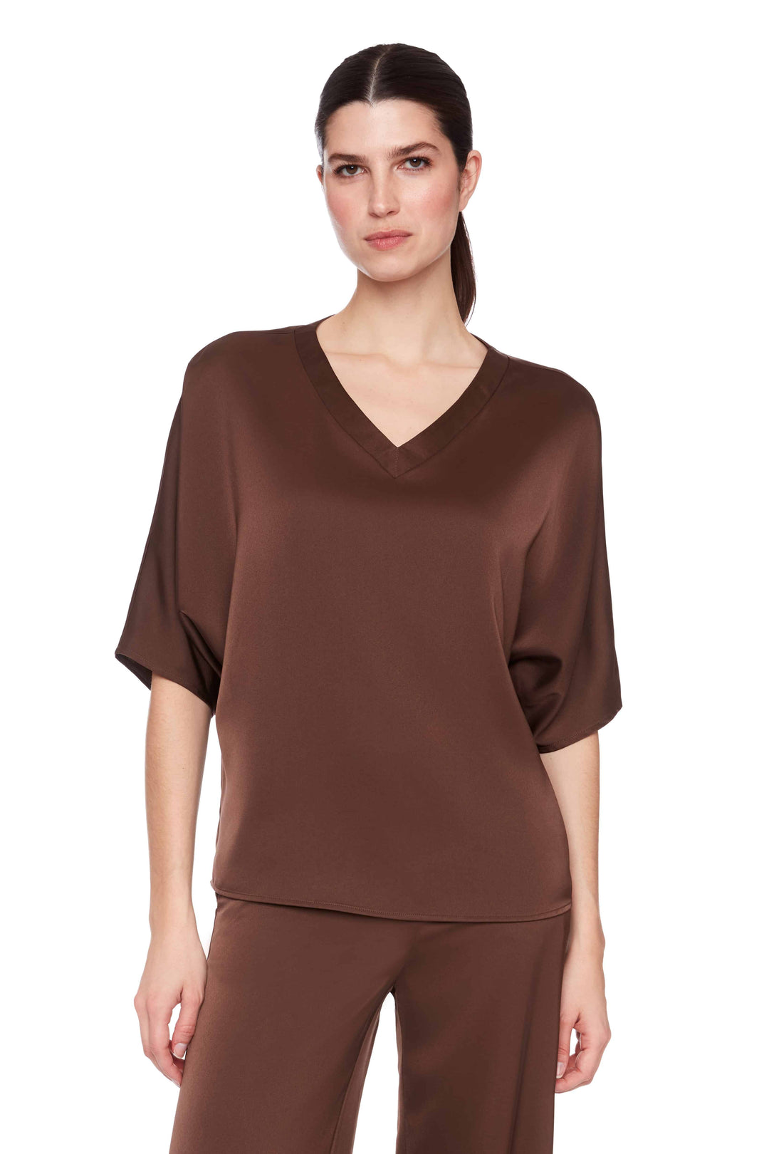 UP! Solid Belize Satin V-neck T-Shirt 30404