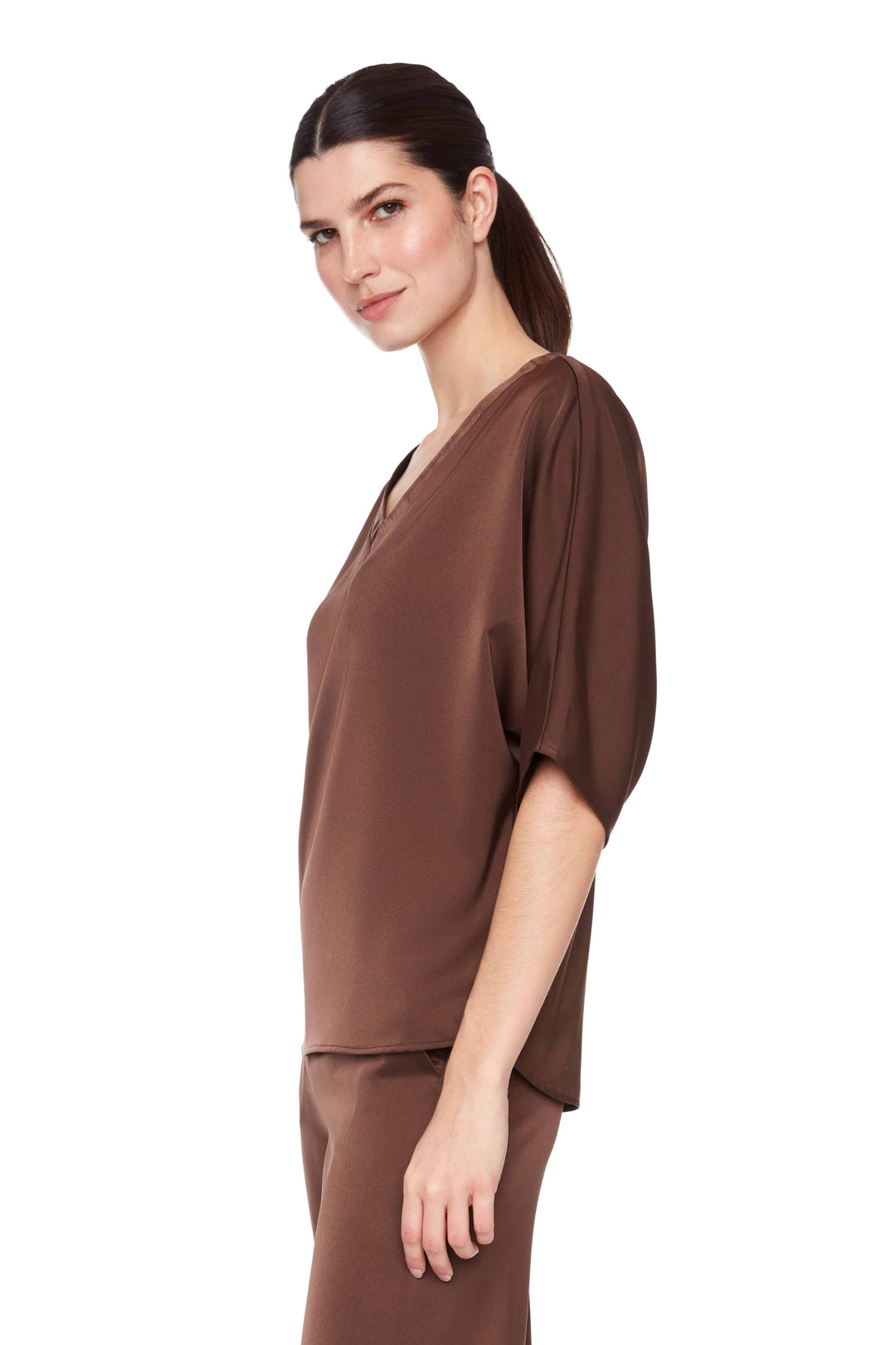 UP! Solid Belize Satin V-neck T-Shirt 30404