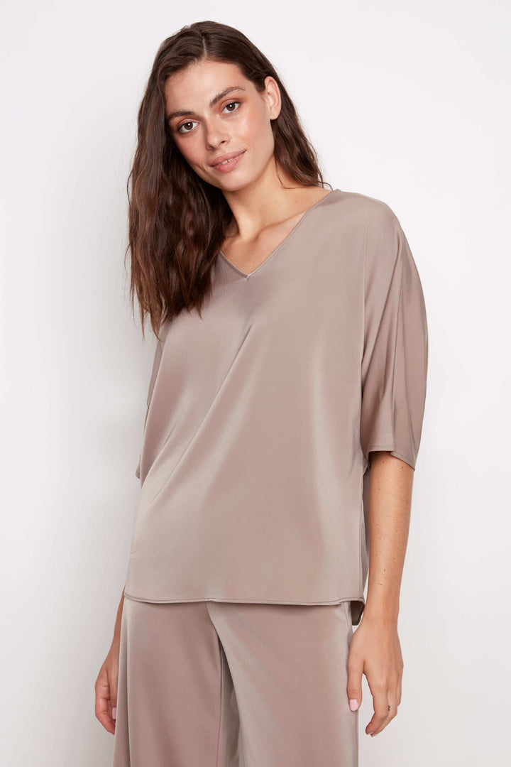 Belize Satin V-neck Short Sleeve Top