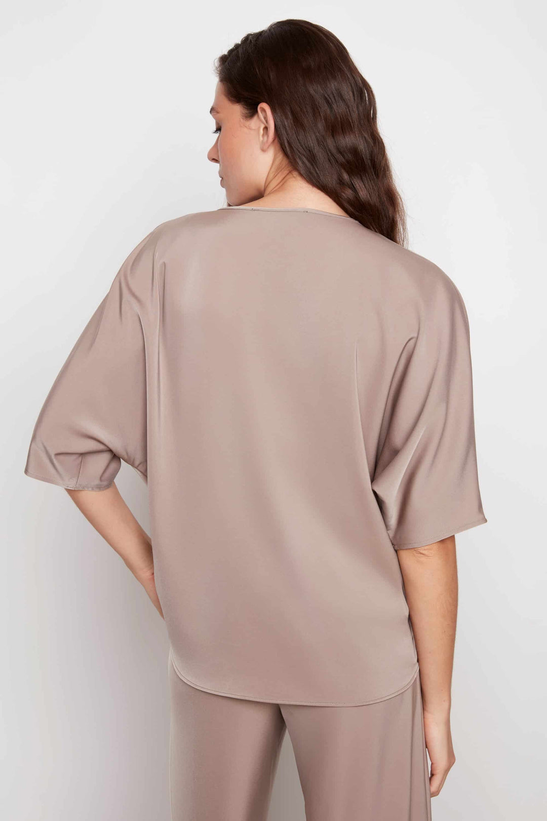 Belize Satin V-neck Short Sleeve Top