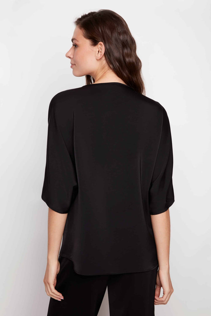 Belize Satin V-neck Short Sleeve Top