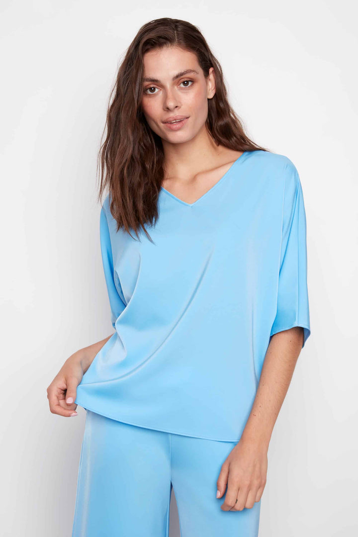 Belize Satin V-neck Short Sleeve Top