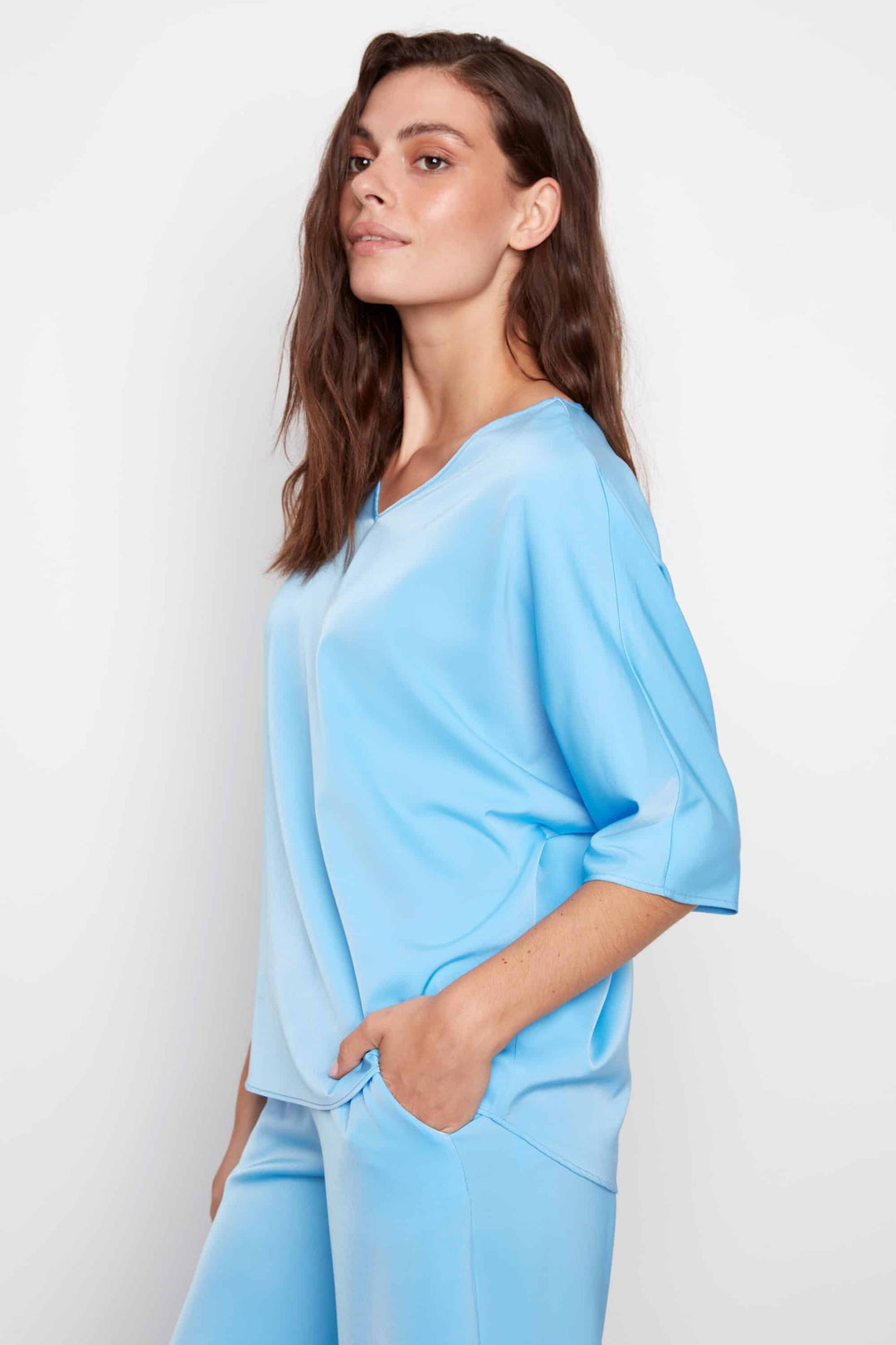 Belize Satin V-neck Short Sleeve Top