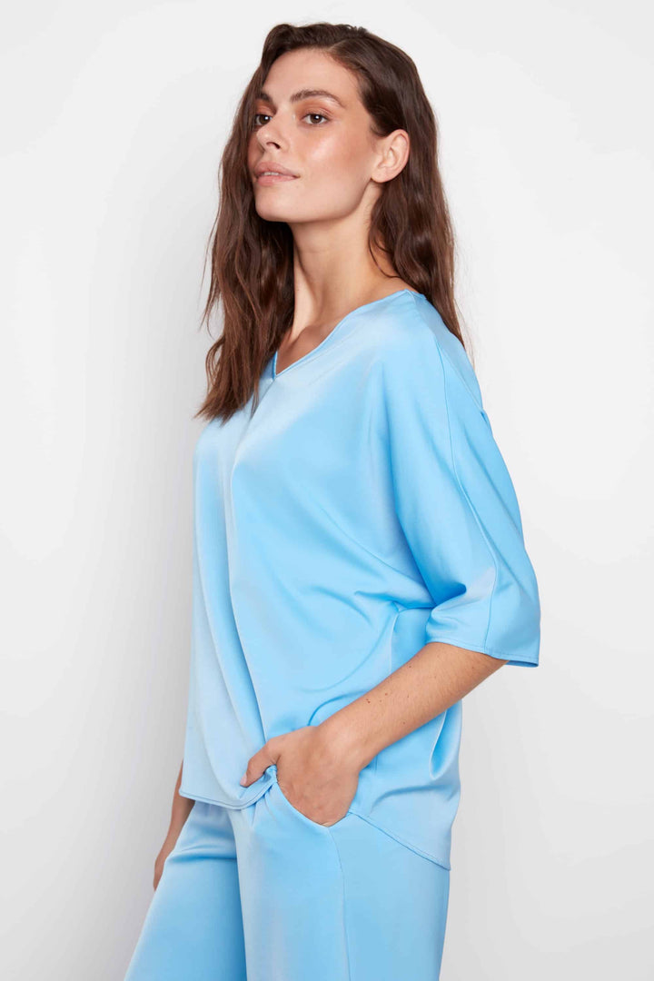 Belize Satin V-neck Short Sleeve Top