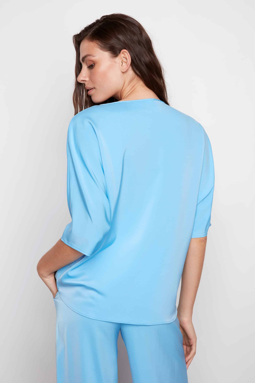 Belize Satin V-neck Short Sleeve Top