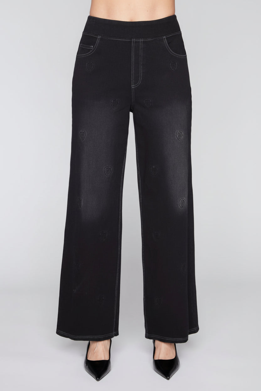 Compli K Dream Denim Pull On Wide Leg With Embossed Hearts 36509