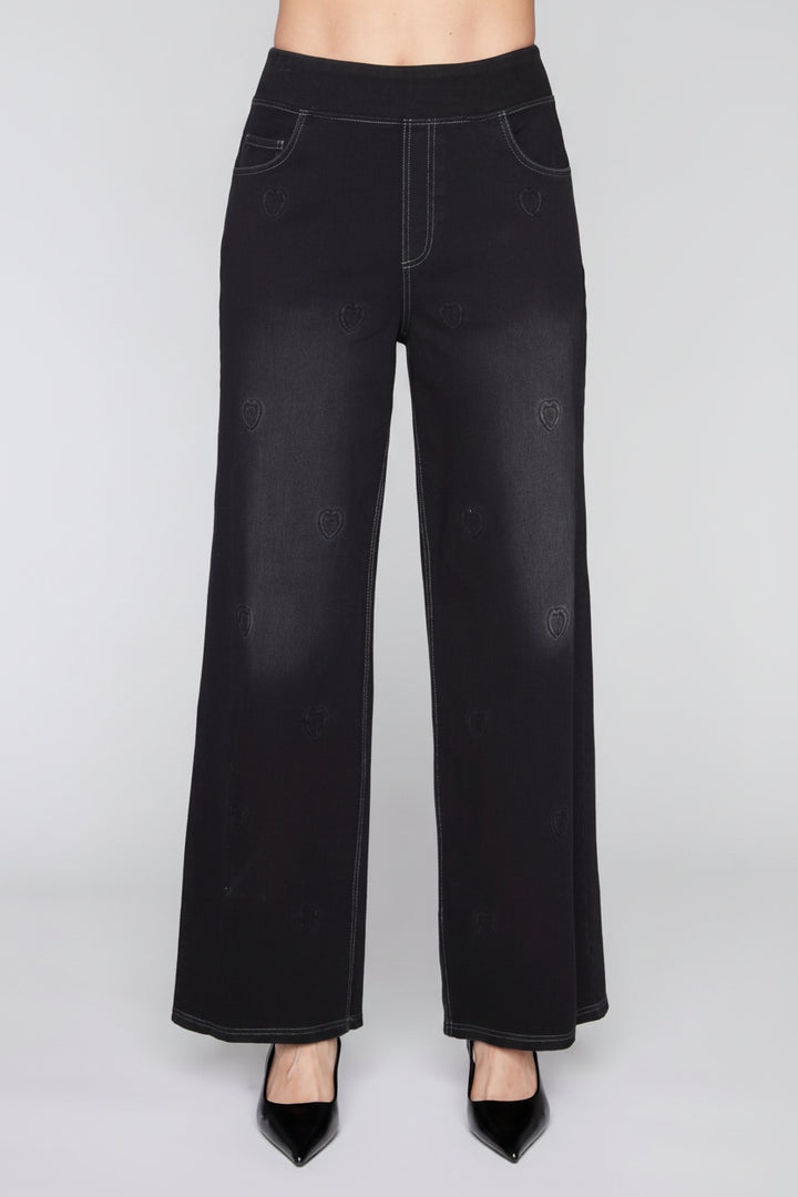 Compli K Dream Denim Pull On Wide Leg With Embossed Hearts 36509
