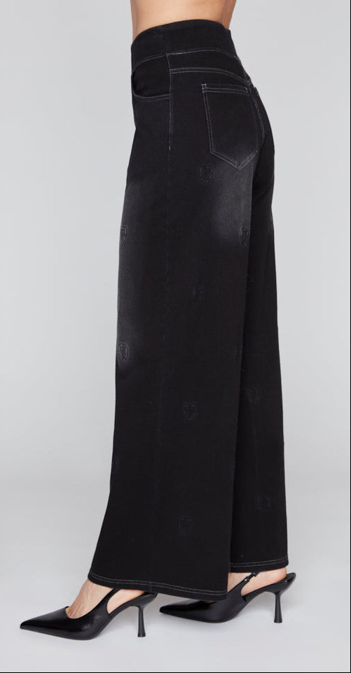 Compli K Dream Denim Pull On Wide Leg With Embossed Hearts 36509
