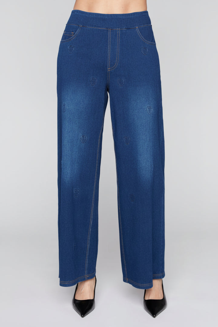 Compli K Dream Denim Pull On Wide Leg With Embossed Hearts 36509