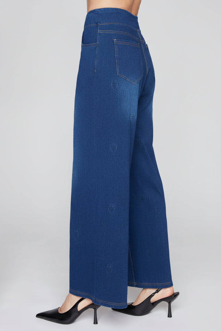 Compli K Dream Denim Pull On Wide Leg With Embossed Hearts 36509