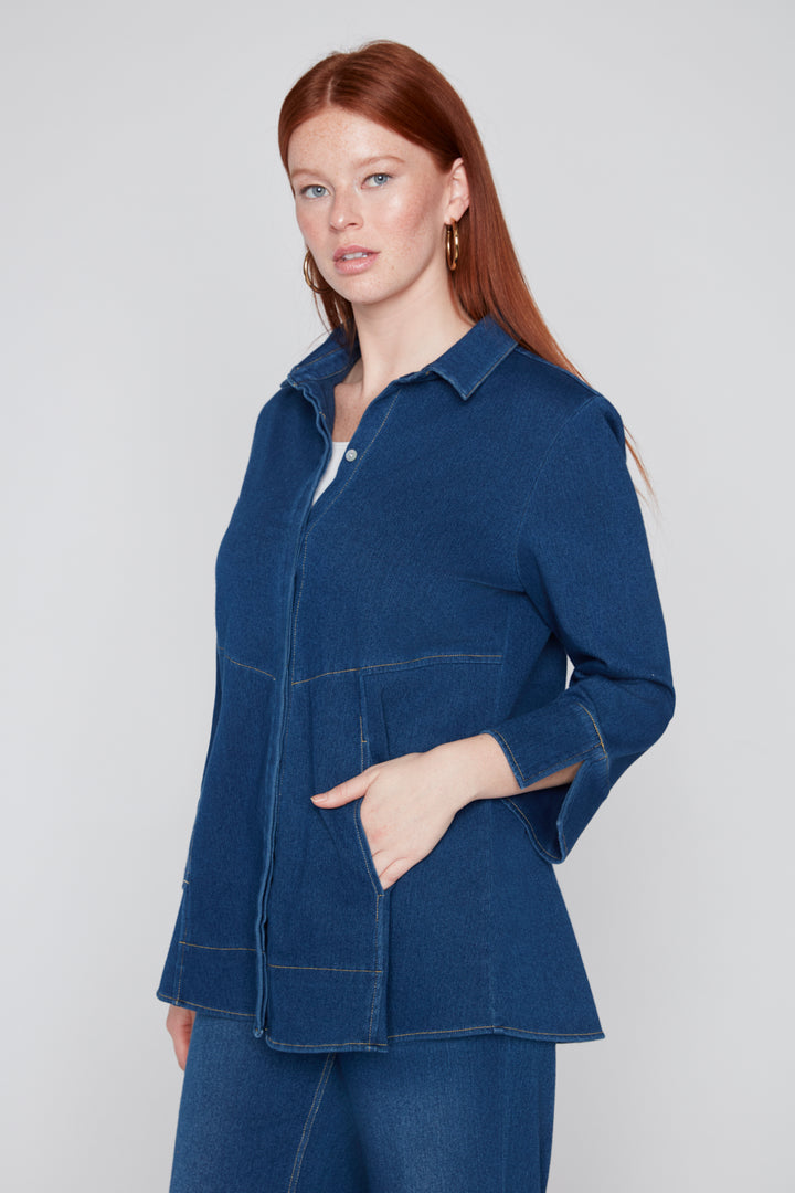 Compli K Dream Denim 3/4 Sleeve City Blouse With Front Slit Pockets 36518