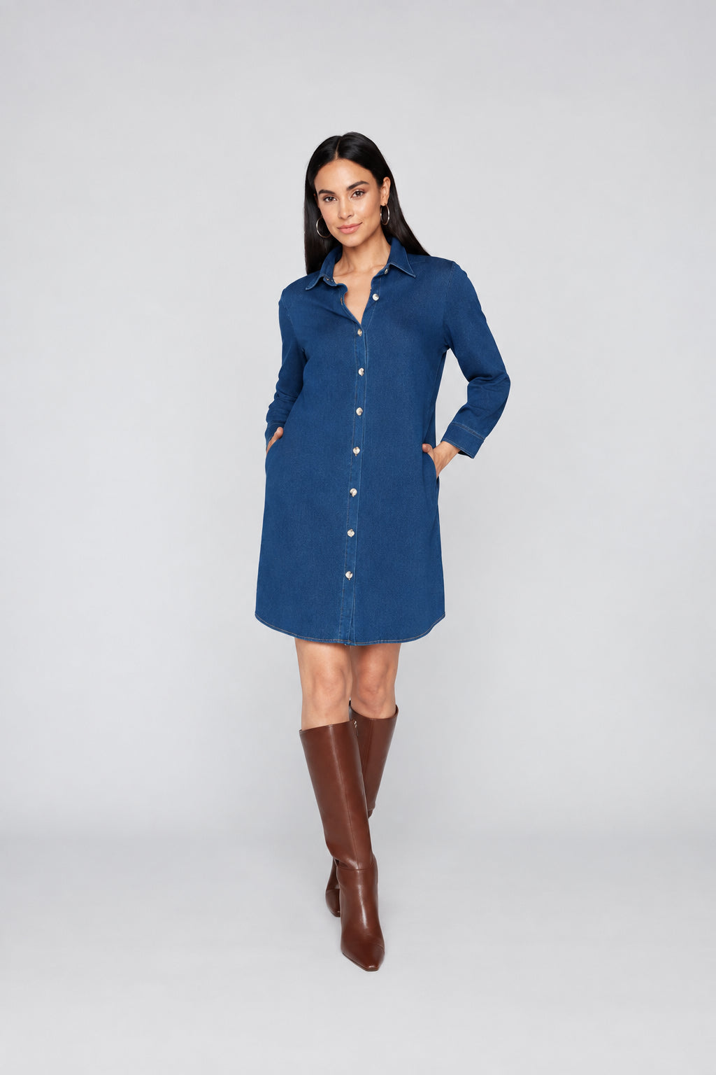 Compli K Dream Denim Novelty Dress With Back Button Detail And Roll Hem Sleeve With Tab 36519