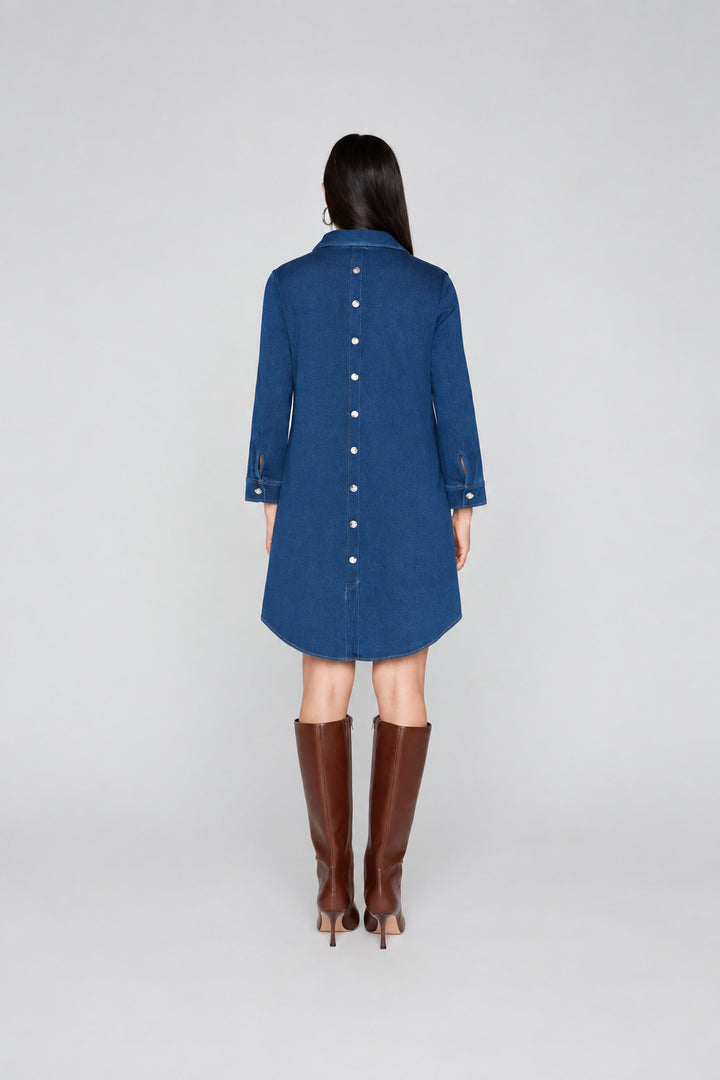 Compli K Dream Denim Novelty Dress With Back Button Detail And Roll Hem Sleeve With Tab 36519