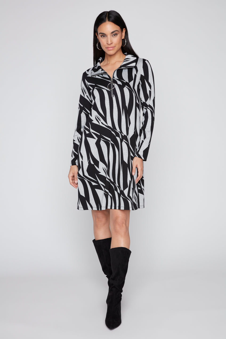 Compli K Long Sleeve Dress With Front Zip Detail 36560