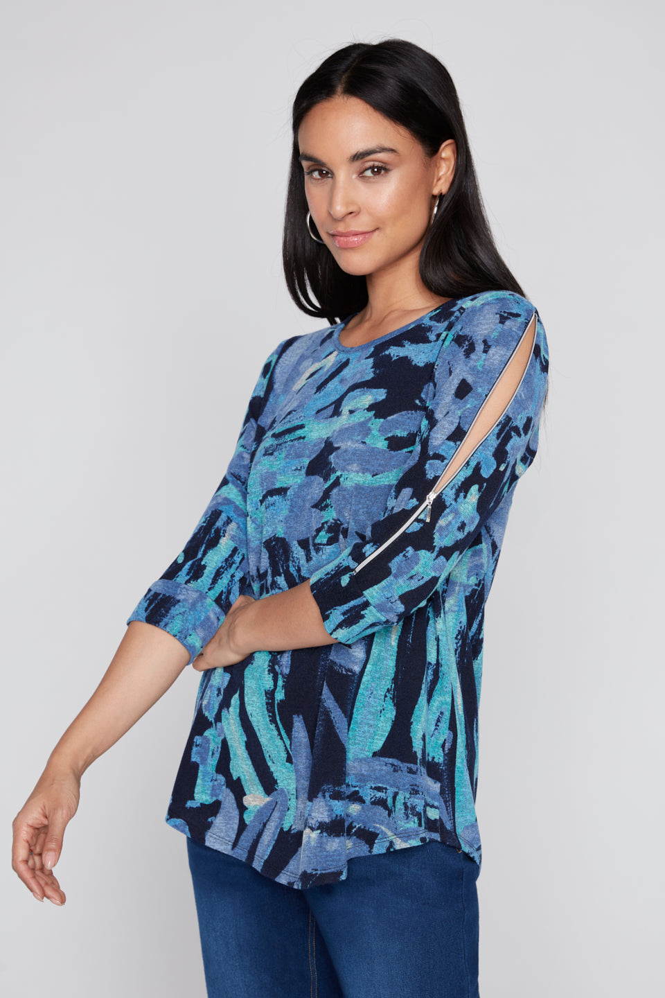Compli K 3/4 Sleeve Top With Zippers On The Sleeves 36565
