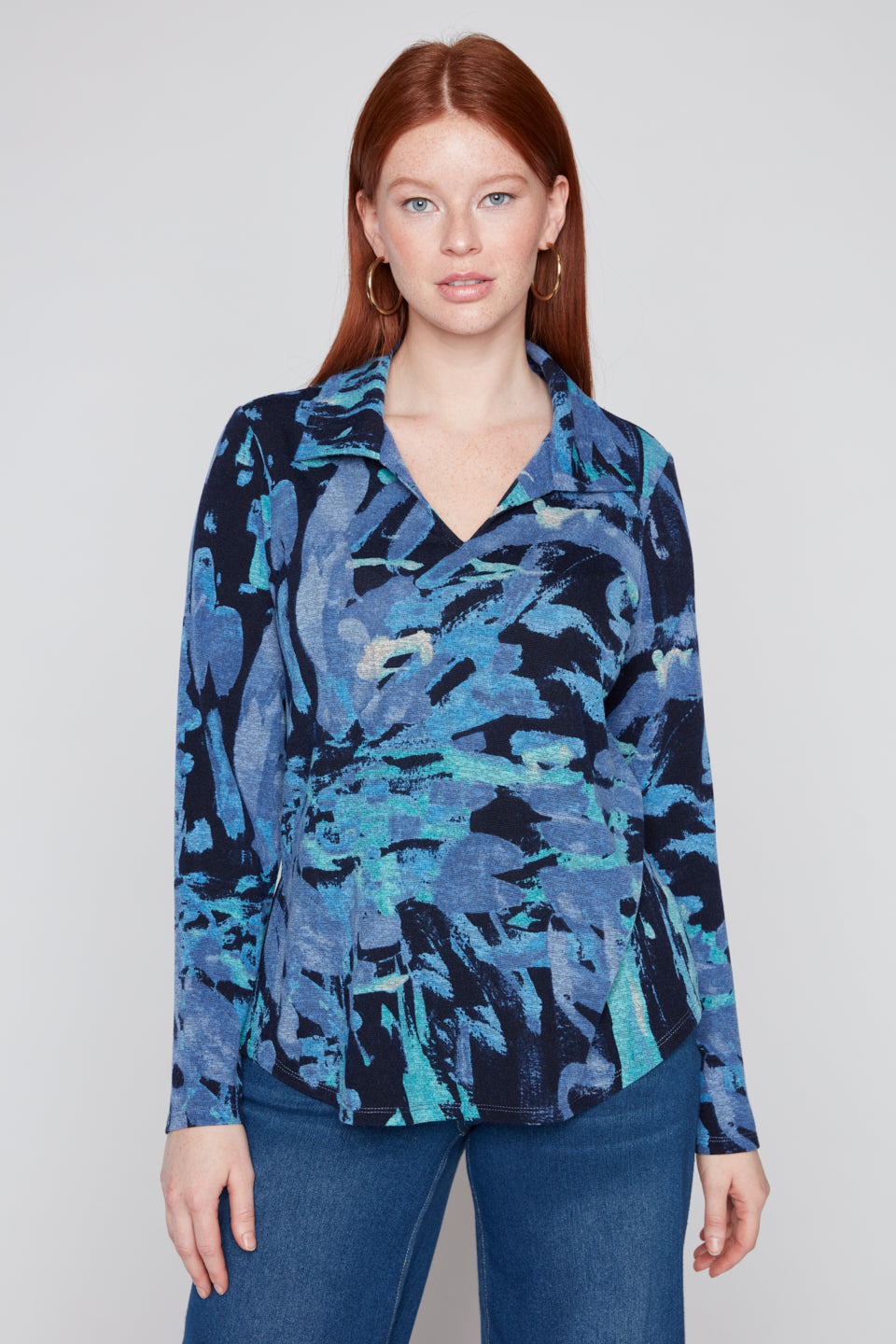 Compli K 3/4 Sleeve Top With Collar 36566