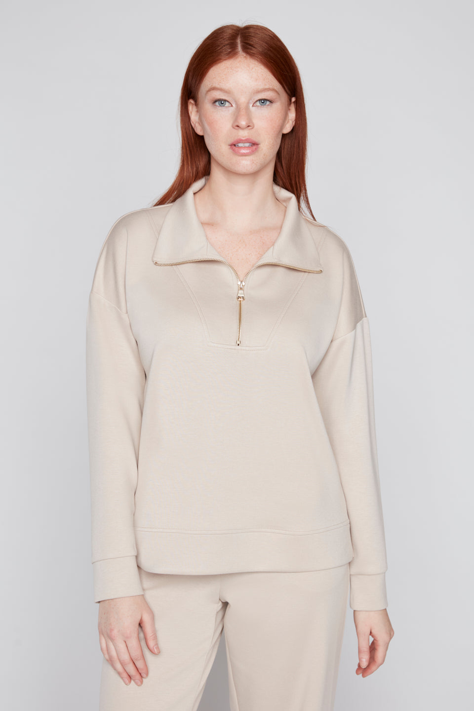 Compli K Popover Top With Front Zip Neckline 36580